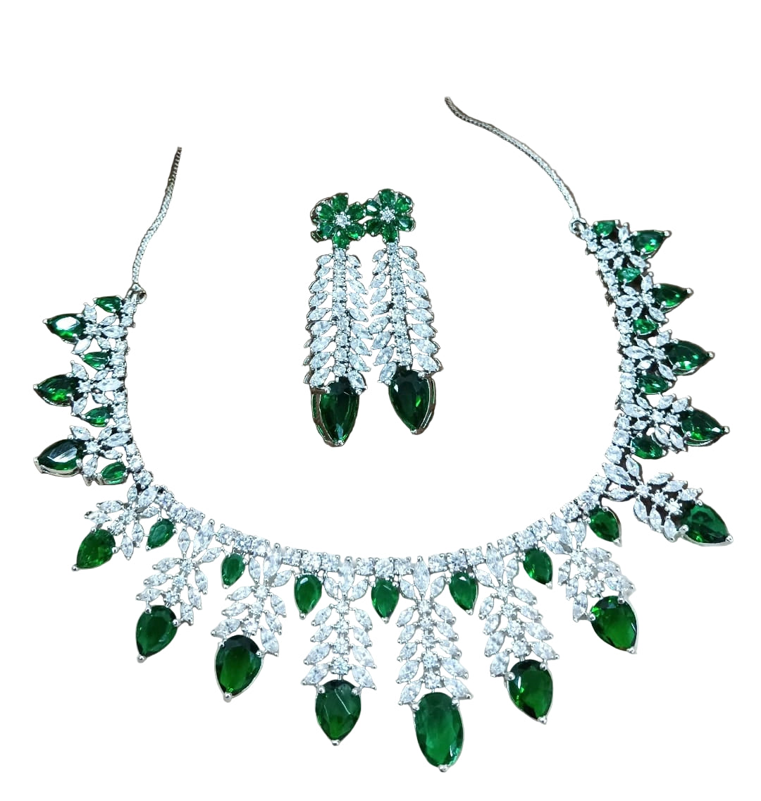 Artificial  color  Stone Necklace Set with Matching Earrings for Women, green
